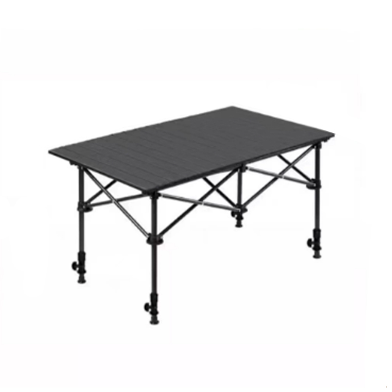 Mesa enrollable para acampar con elevación de vetas de madera