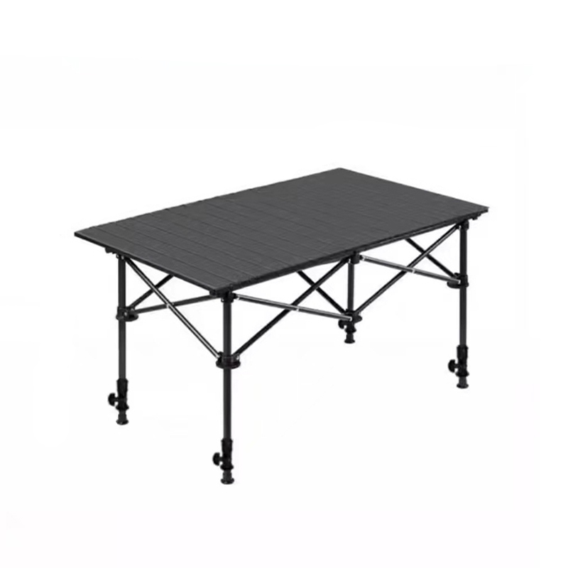 Mesa enrollable para acampar con elevación de vetas de madera