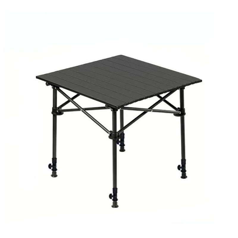 Mesa enrollable para acampar con elevación de vetas de madera