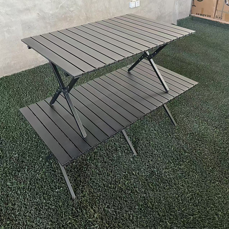 Mesa enrollable con patas cruzadas de acero al carbono