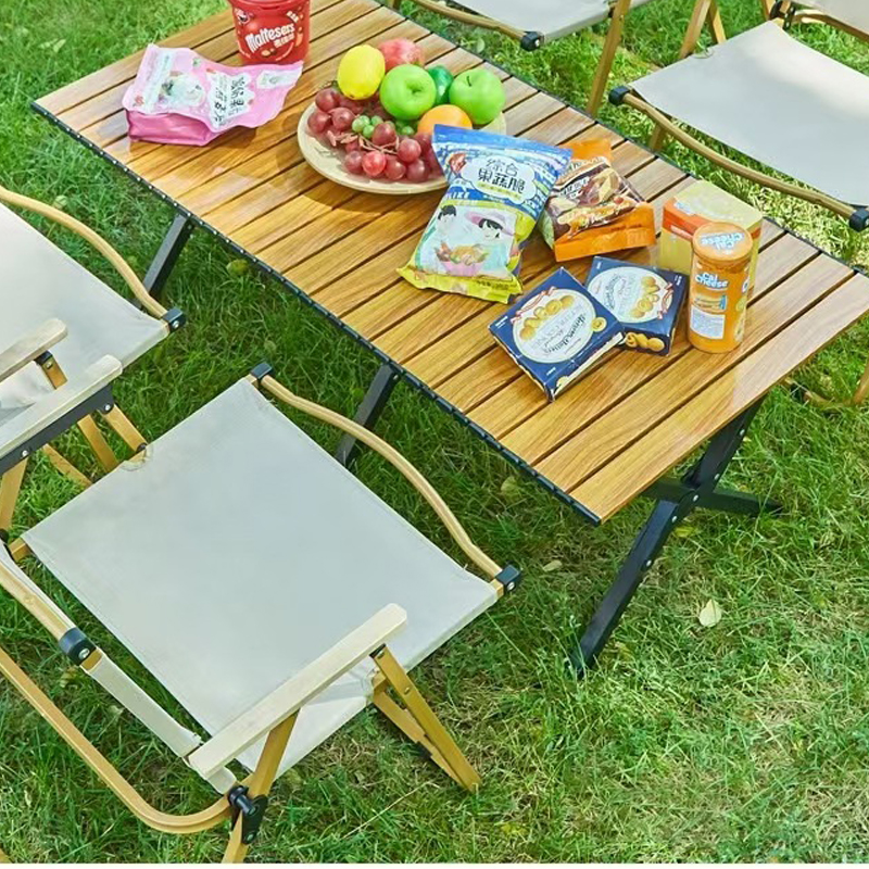 Mesa enrollable con patas cruzadas de acero al carbono