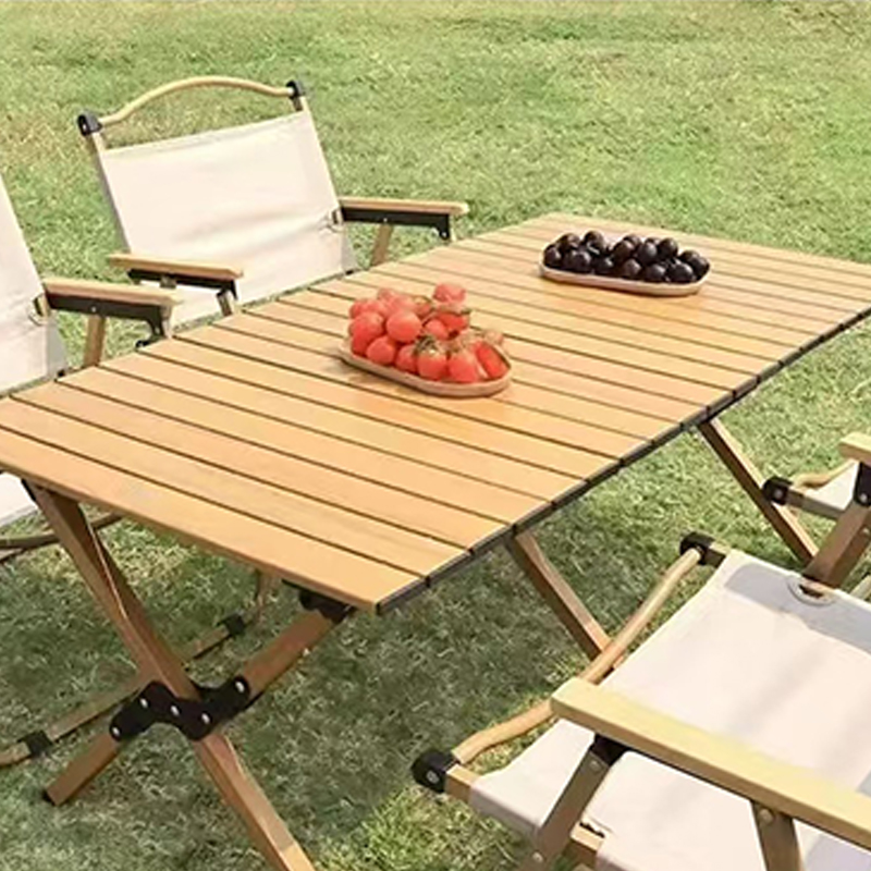 Mesa enrollable con patas cruzadas de acero al carbono