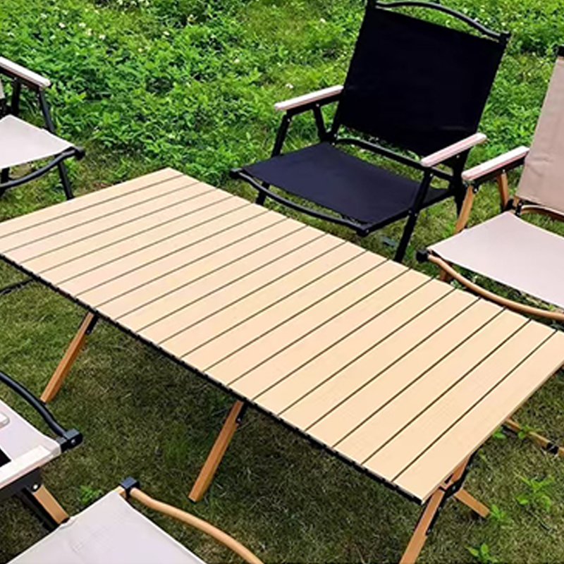 Mesa enrollable con patas cruzadas de acero al carbono
