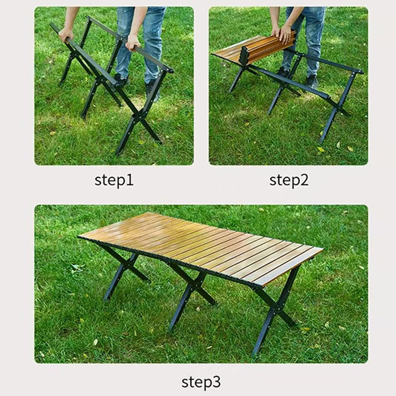 Mesa enrollable con patas cruzadas de acero al carbono