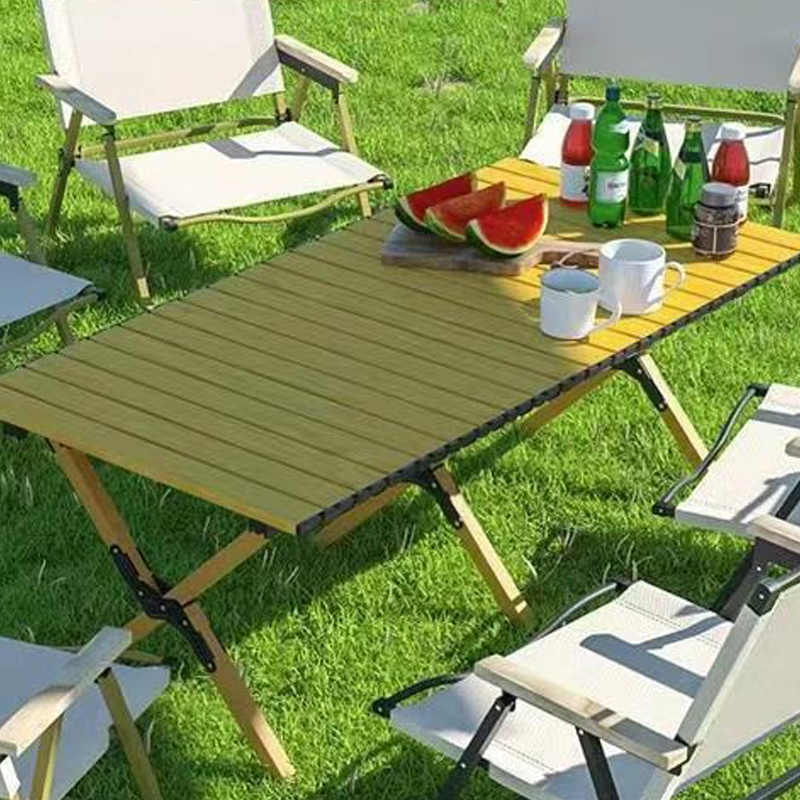 Mesa enrollable con patas cruzadas de acero al carbono