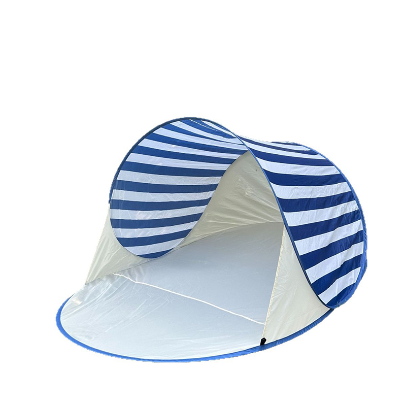 Tienda de playa de doble capa a rayas azules