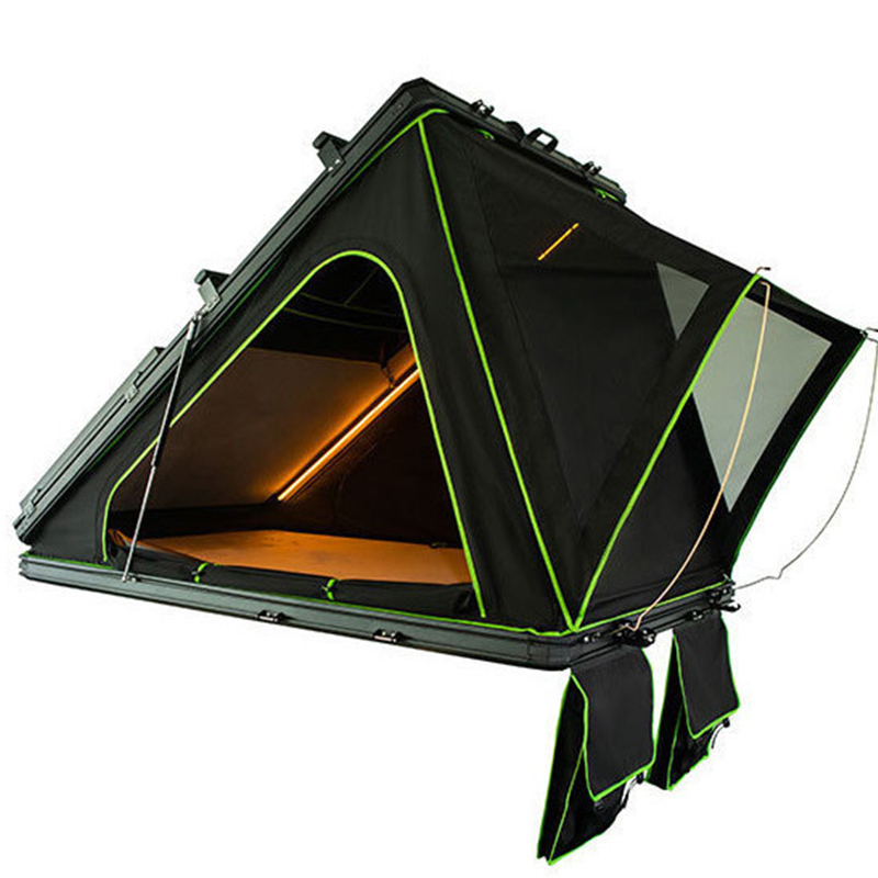Tienda de campaña de aluminio con ventana triangular en la azotea