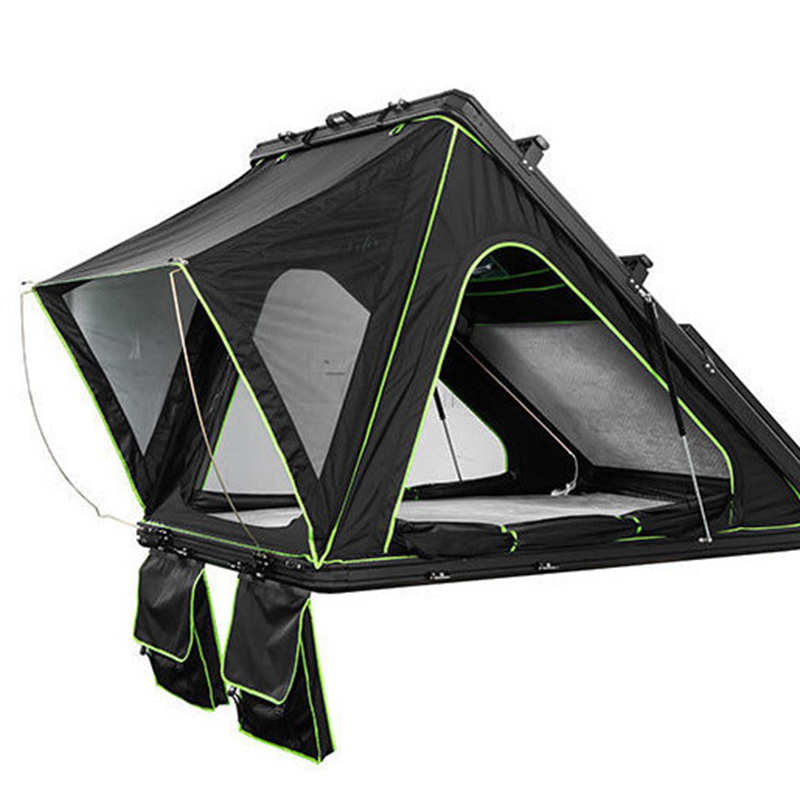 Tienda de campaña de aluminio con ventana triangular en la azotea